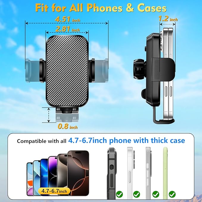 Phone Holders for Your Car 2025 Upgraded Military-Grade Strongest Suction & Stable Clamp Arm Car Phone Holder Mount 360°Adjustable for Dashboard, Windshield, Air Vent for iPhone Samsung, Carbon Fiber