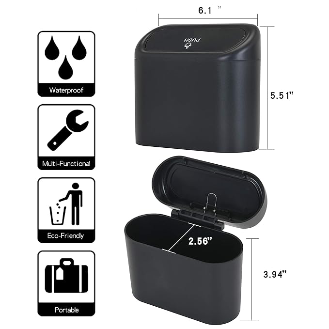 CZWL&HG 2 Pack Mini Car Trash Can with Lid & with 40 Pcs Bags - Waterproof Vehicle Garbage Can for Door/Seat/Home, Odorless Portable Travel Trash Bin