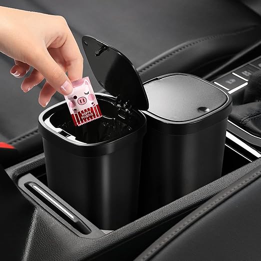CZWL&HG 1.2L Black Plastic Mini Trash Can with Push-Button Pop Open,Cup Body Design,Easy to Clean,Comes with 140 Trash Bags- 2 Packs
