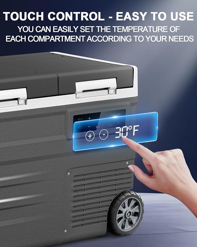 ELECAENTA 12 Volt Refrigerator, 43qt Dual Zone Car Fridge, Portable Freezer -4℉~68℉, Support DC/AC/Solar (Detachable Battery Optional), Electric Cooler for Camping Travel Fishing Road Trips