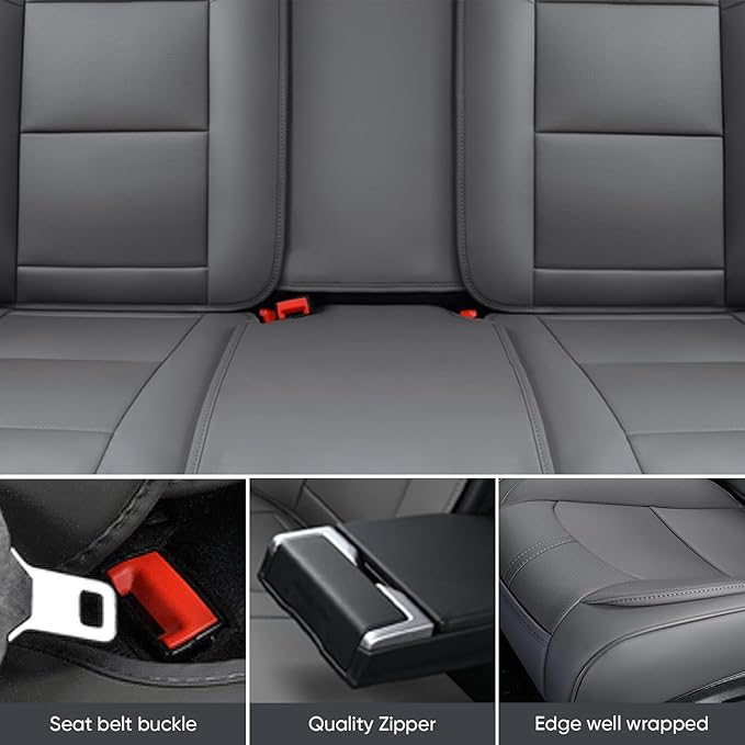 Auto Car Seat Covers Accessories Full Set Leather Cushion Protector Breathable Waterproof Seat Cover for Cars Universal Fit (Grey, Front Pair and Rear)