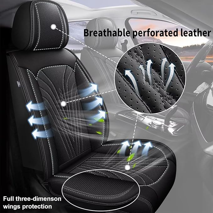 2 Front Car Seat Cover Fit for Nissan Frontier 2009-2023 2024 2025 Faux Leather Breathable Waterproof Frontier Seat Covers Automotive Cushion Protector Compatible Airbag (2 Seats & Black)