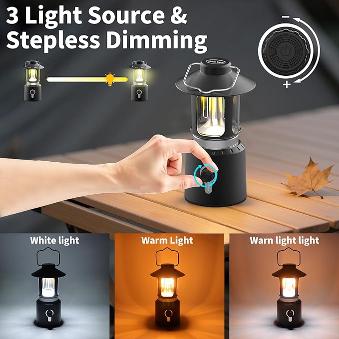 LED Camping Lantern Rechargeable, 8000mAh Telescopic Camping Lights with 3 Light Modes, Waterproof & Impact-Resistant Tent Lights, Lantern Flashlight for Power Outages, Emergency, Hiking, Hurricane