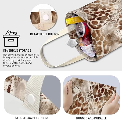 Cute Car Trash Can, Hanging Canvas Car Back Seat Organizer and Storage Bag, Funny Car Trash Bag For Travelling, Outdoor Cute Brown Leopard Pattern