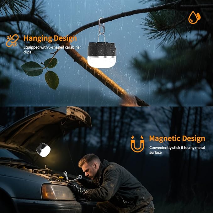 Rechargeable Camping Lantern 8000mAh, Portable RGB Hanging Lights Magnetic Base, Waterproof LED Tent Lights for Camping, Hurricane, Hiking, Home Emergencies, Outdoor Party - Black