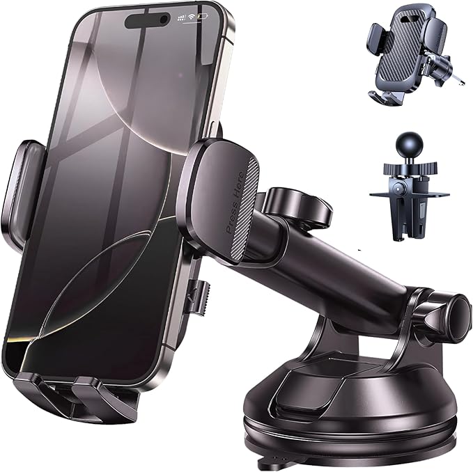 3-in-1 Cellphone Holder for Car - 360° Adjustable 2025 & Strong Suction Cup Phone Mount - Windshield Air Vent & Dashboard Cell Phone Holder - Truck Accessories Stand for iPhone Max 16 15 14
