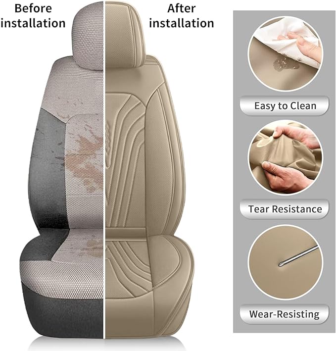 Seat Covers Fit for Nissan Frontier 2009-2024 2025: Faux Leather Car Seat Covers Full Set Breathable Waterproof Seat Cushions (5 Seats; Beige)