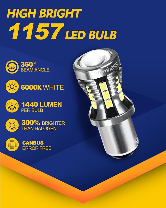 1157 LED Bulbs Reverse Light 6000K White BAY15D 7528 2057 2357 LED Replacement Bulbs for Backup Reverse Lights Turn Signal Lights Brake Blinker Lights Tail Lights DRL Pack of 2