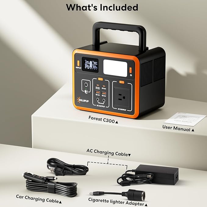 Portable Power Station 90,000mAh, 288Wh LiFePO4 Battery Bank, 300W (Peak 600W) Solar Generator, with 110V AC Outlet for Camping & Emergency Backup