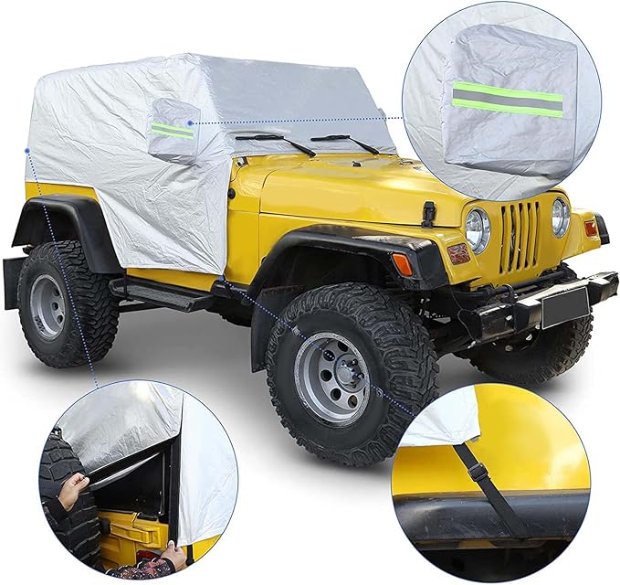 RT-TCZ Car Rain Snow Sunshade Cover Accessories for 1997-2006 Jeep Wrangler TJ Windproof Dustproof Scratch Resistant Outdoor UV Protection Auto Cover