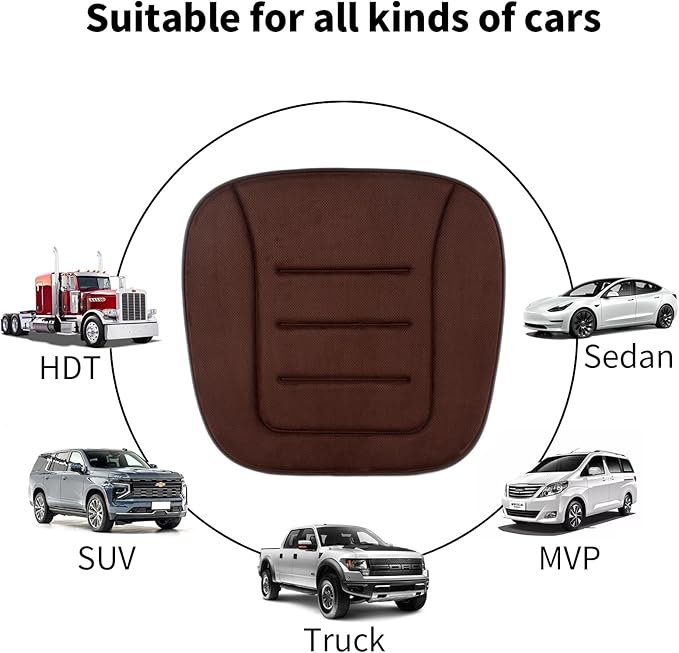 KAYI Car Seat Cushion, Memory Foam Car Seat Cushion, Anti Slip Rubber Bottom Car Seat Cushions for Driving, Suitable for Car and Office Chairs (Brown)