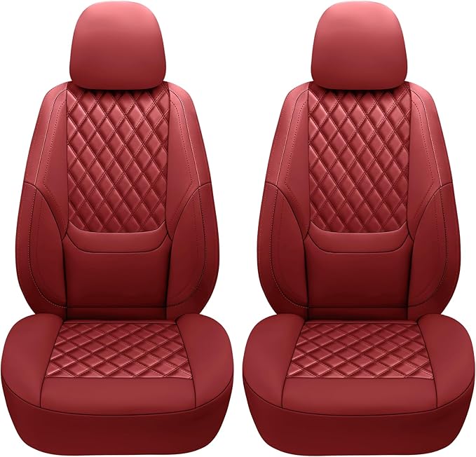 NS YOLO Full Coverage Leather Car Seat Covers,Waterproof Seat Covers for Cars,SUVs Pick-up Truck, Car Seat Cushion,Car Seat Protector,Front Seat Cover,Wine Red Seat Cover with 2 Seats