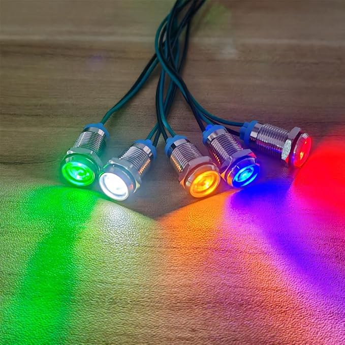 10mm 3V-4.5V-5V-6V-7.5V-9VDC Waterproof Signal Indicator Lamp with Wire, Energy Saving LED Metal Indicator Light(5pcs x Blue)