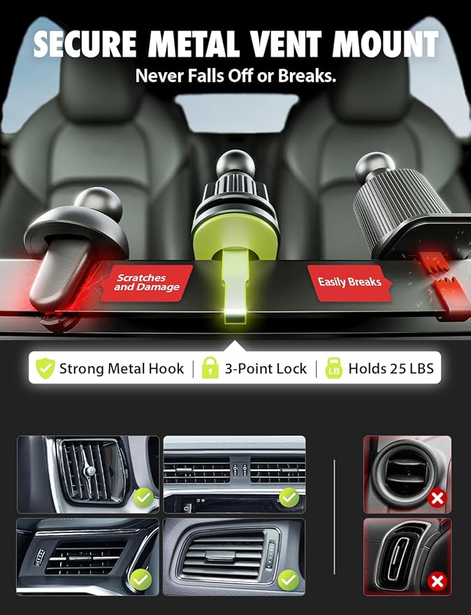 Bracketron Car Phone Holder, TripGrip Phone Mount for Car Dashboard & Air Vent, 360 Rotation One-Hand Release Car Cell Phone Holder for iPhone, Samsung, Androids.