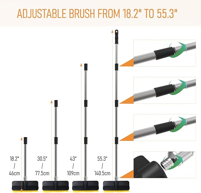 Car Wash Brush with 55" Long Handle | Car Wash 10" Dip Soft Brush | No Scratch Soft Bristle Brush for Car, RV, Boat, Solar Panel, House Siding, Snow, Floors Washing