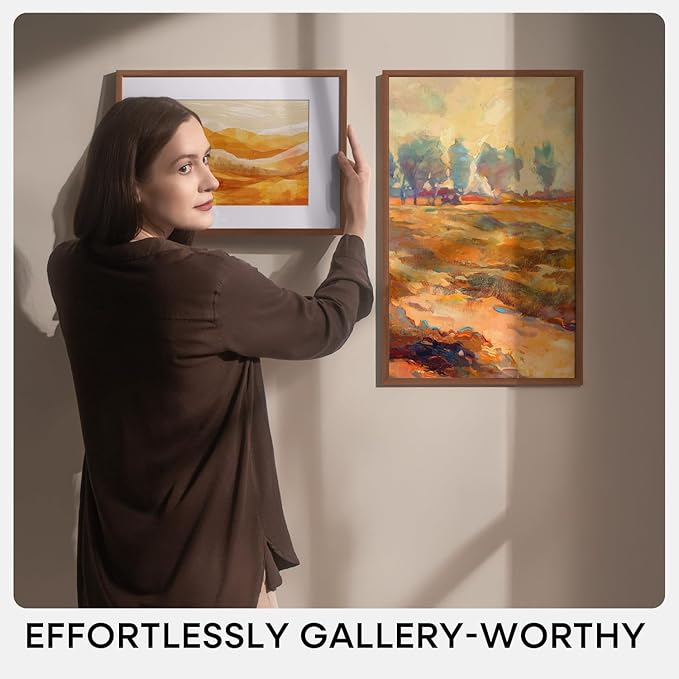 Homeforia 22x28 Poster Frame Walnut, High End Dark Oak 22x28 Large Wooden Picture Frame with Mat 18x24, 22 x 28 Brown Wood Frame Matted to 18 x 24, 28x22 Thin Frame, Tempered Glass, Wall Kit, Set of 1