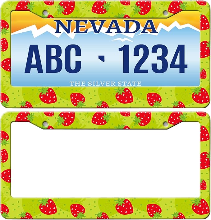 MIOAOSRT Cut Red Strawberries License Plate Frame Abstract Fruit License Plate Cover Car Tag Holder Metal License Plate Frame Fits Standard U.S.Vehicles 12x6 Inch