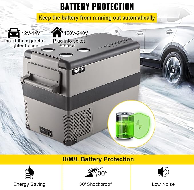 VEVOR 12 Volt Refrigerator, 48 Quart (45L) Fast Cooling Portable Freezer with App Control (-4℉~68℉), Car Fridge with 12/24v DC & 110-240v AC for Travel, Truck, Camping and Home Use, Grey