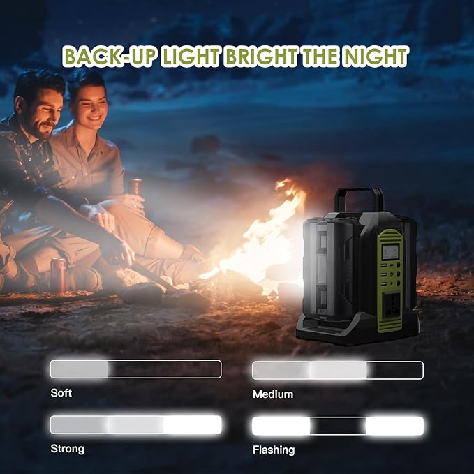 350W Power Inverter 2 Port Pure Sine Wave Inverter Compatible with Ryobi 40V Li-ion Battery, DC 40V to AC 120V with AC Outlet, USB Port, Type-C Port, 300LM LED Light for Camping Emergency