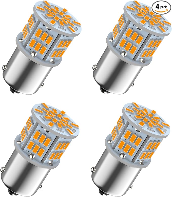 1156 Bulb Amber Yellow, 1141 1003 BA15S Led, 12V-24V 54-SMD 3014 Chips LED Bulbs for RV Camper Trailer Trunk Vehicle Interior Lights Tail Backup Reverse Lights Parking Lights 4pcs
