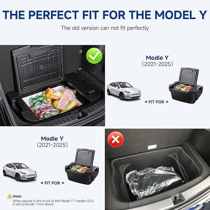 BODEGACOOLER 35L Built-In Car Refrigerator for Tesla Model Y- Ultra-Quiet Fast Cooling to -4℉, Smart App Control, Space-Saving Design for Camping & Road Trips 12/24V DC/AC,-4℉-68℉