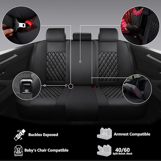 NS YOLO Full Coverage Leather Car Seat Covers Full Set,Waterproof Seat Covers for Cars,SUVs Pick-up Truck, Car Seat Cushion,Car Seat Protector,Black Seat Cover with 5 Seats
