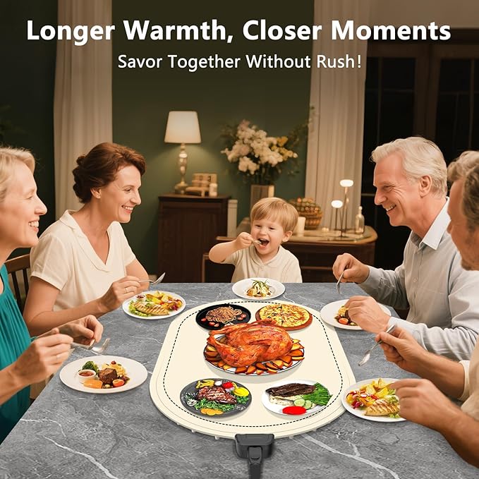 Warming Mat for Food,Temperature Adjustable Food Warmers for Parties Buffet with Timer,Silicone Food Warming Trays with Heat Proof Base,Roll Up Food Heating Mat for Home & Travel(Beige)