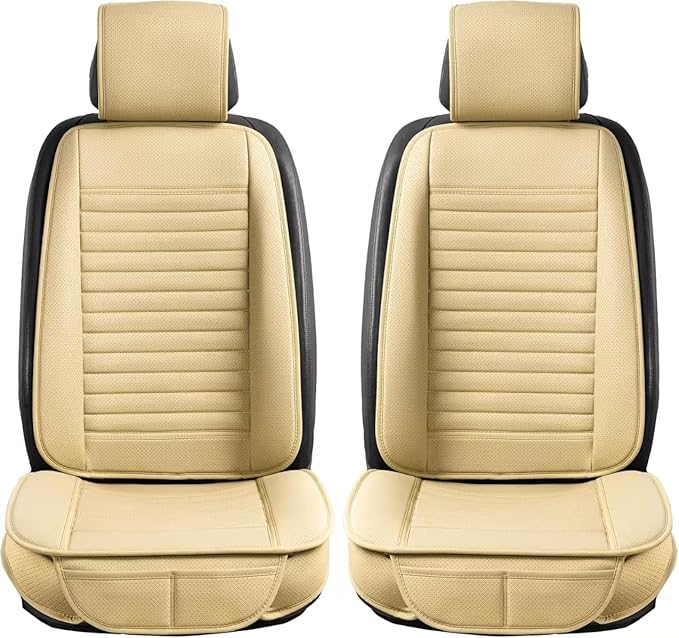 2pc Car Seat Covers, Luxury Car Protectors,Universal Anti-Slip Driver Seat Covers, Edge WrappingsFront Car Seat Covers with PU Leather(Beige)
