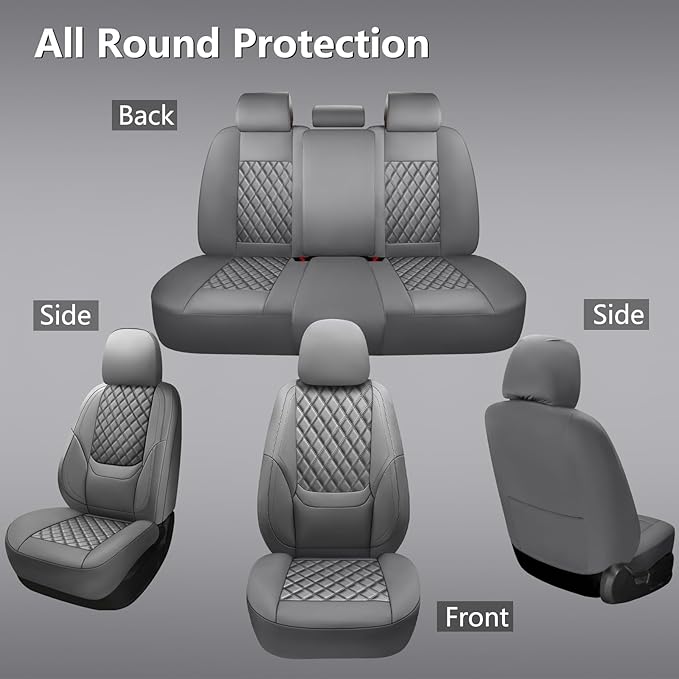 NS YOLO Full Coverage Leather Car Seat Covers Full Set,Waterproof Seat Covers for Cars,SUVs Pick-up Truck, Car Seat Cushion,Car Seat Protector,Grey Seat Cover with 5 Seats