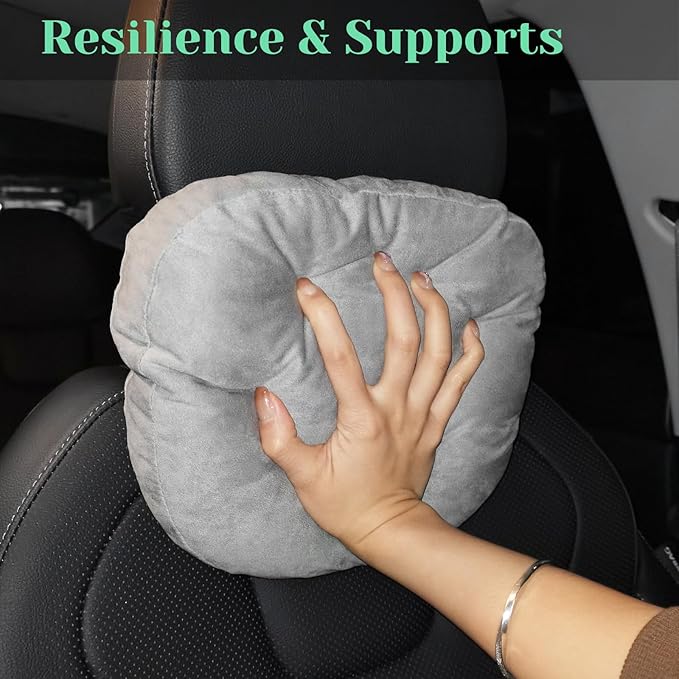 1 Pack Universal Car Headrest & Neck Support Pillow Soft Auto Seat Headrest Neck Rest Cushion for Driving with Adjustable Strap, Memory Cotton and Removable Cover, Ergonomic Design Gray