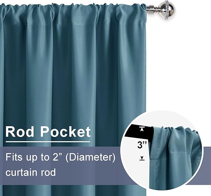 JIUZHEN Blackout Curtains for Bedroom - Thermal Insulated Room Darkening Noise Reducing, 60 x 84 Inch Length Curtains for Living Room, Set of 2 Panels with Tiebacks, Stone Blue