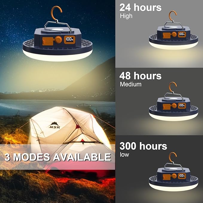 2pcs 10000mAh Rechargeable Camping Light Brightness Stepless Dimming, IP45 Waterproof Tent Light Power Failure (Warm)