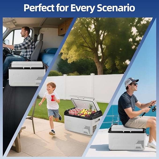 12V Car Refrigerator, 22QT Portable Freezer Compressor Cooler with Reversible Door, 100–240V AC / 12V / 24V DC Powered, for Truck Van RV Camper SUV Travel Camping Road Trips Tailgating,-4℉-50℉