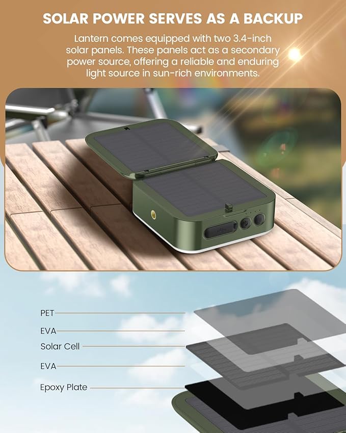 Camping Lantern - Collapsible Solar LED Lamp, 5200mAh Solar/USB Rechargeable, 1000LM, 5 Light Modes, Outdoor IPX4 Waterproof - Portable Emergency Light (Green)