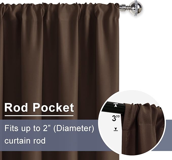 JIUZHEN Blackout Curtains for Bedroom - Thermal Insulated Room Darkening Noise Reducing, 70 x 84 Inch Length Curtains for Living Room, Set of 2 Panels with Tiebacks, Brown