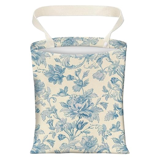Cute Car Trash Can, Hanging Canvas Car Back Seat Organizer and Storage Bag, Funny Car Trash Bag For Travelling, Outdoor Watercolor Blue Flower