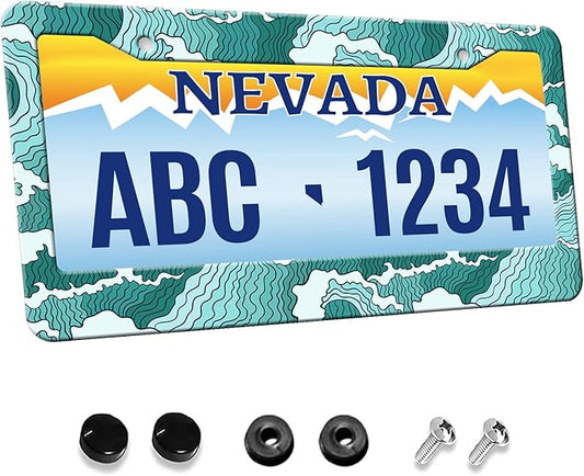 MIOAOSRT Blue and Green Wave License Plate Frame Japanese Abstract License Plate Cover Car Tag Holder Metal License Plate Frame Fits Standard U.S.Vehicles 12x6 Inch