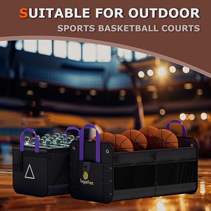 Large Capacity Trunk Organizer for Car & SUV – Waterproof with 8 Mesh Pockets, collapsible & Adjustable compartments, 84L Durable Storage with Non-Slip Base, Black - M313