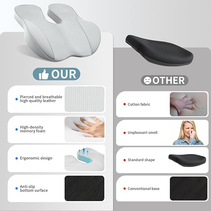 Car Seat Cushions for Driving Memory Foam Office Chair Seat Cushion Sciatica Pain Relief Pillow for Truck SUV