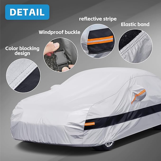 10 Layer Sedan Car Cover Waterproof All Weather for Automobiles,100% Waterproof Outdoor Car Covers Rain UV Dust Protection. Custom Fit for Chrysler 300, Audi A8, BMW 7 Series, etc