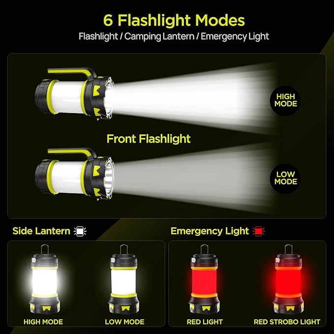 Rechargeable Flashlights Camping Lantern,6 Modes LED Bright Flashlight 3000mAh Battery, IPX4 Waterproof, Emergency Flashlight Lantern for Outdoor, Hurricane, USB Cable Included-1 Flashlight