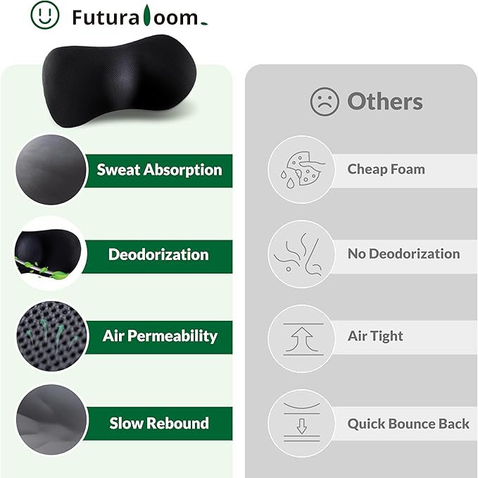 Lumbar Support Pillow for Office Chair, Charcoal Memory Foam Lumbar Pillow for Car Bed Recliner, Lower Back Support Pillow for Pain Relief (Black)