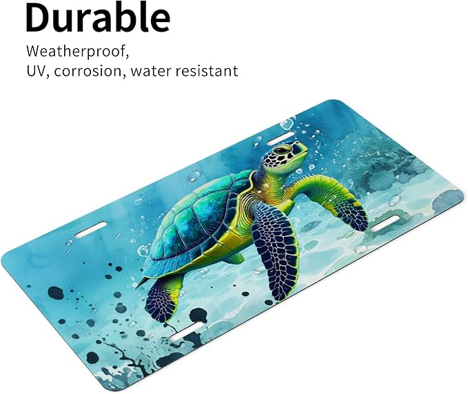 Front License Plate Sea Turtles Beach Vanity Plates Aluminum Metal Decorative Car Tag Novelty License Plate Cover for Men Women 6 * 12 in (4 Holes)