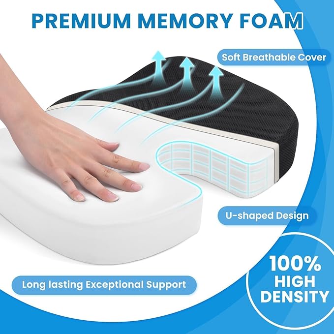 TushGuard Office Chair Cushions with Handles, Back&Seat Cushion, Sciatica & Back Coccyx Tailbone Discomfort Easing Chair Pad, Memory Foam Lumbar Support Pillow for Gaming, Desk, Car (Black, X-Large)