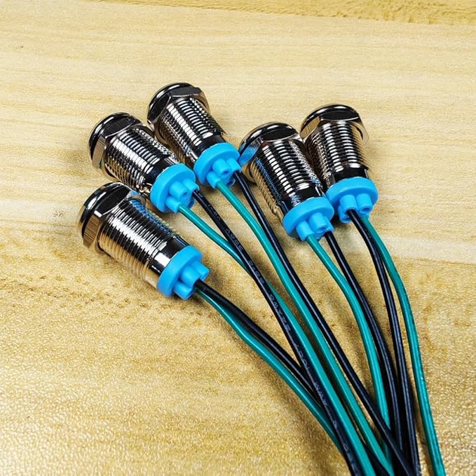 10mm 3V-4.5V-5V-6V-7.5V-9VDC Waterproof Signal Indicator Lamp with Wire, Energy Saving LED Metal Indicator Light(5pcs x Blue)