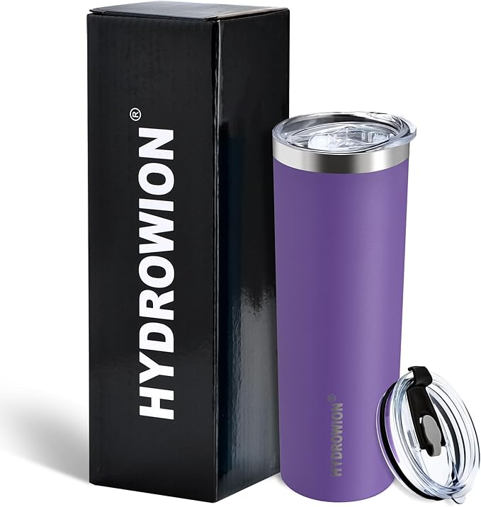HYDROWION Triple-Insulated Tumblers - Stainless Steel with Lid and Straw, 20 oz Water Bottle, Stainless Steel Cups, Coffee Travel Mug for Home & Office Violet