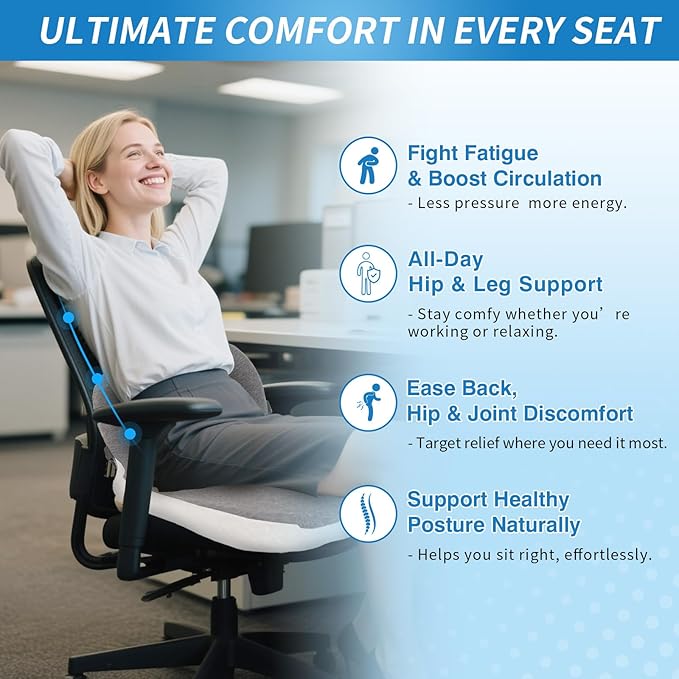 Memory Foam Truck Seat Cushion for Truck Driver Ergonomic Driver Seat Cushion with Lumbar Support & Sciatica Relief, Ideal Car Seat Cushions for Driving & Semi Truck & Office Chair