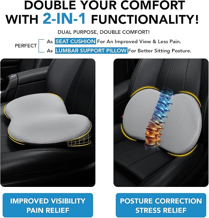 kingphenix Wedge Car Seat Cushion: Memory Foam Truck Seat Cushion for Car Seat Driver - Sciatica and Back Pain Relief - Enhancing Driving Comfort -Gray