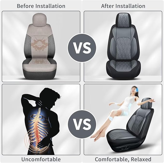 Seat Covers Fit for Nissan Frontier 2009-2024 2025 Full Set,Faux Leather Car Seat Cover Waterproof for Frontier Vehicle Automotive Cushion (5 Seats,Black&Dark Grey)
