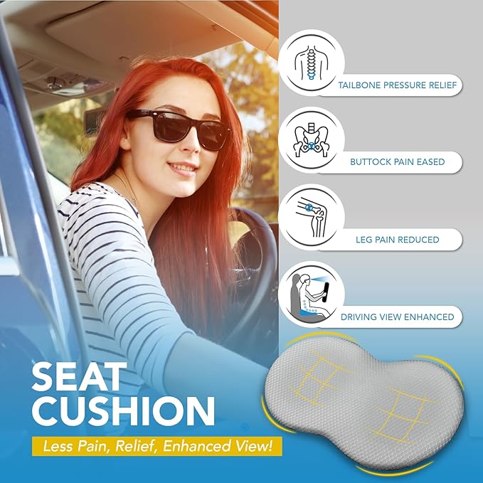 kingphenix Wedge Car Seat Cushion: Memory Foam Truck Seat Cushion for Car Seat Driver - Sciatica and Back Pain Relief - Enhancing Driving Comfort -Gray
